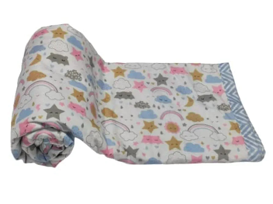 Trance Home Linen Pure Malmal Cotton Multipurpose Baby Dohar | 3-Layered Baby Swaddle | Soft -Lightweight Blanket | Crib Blanket 