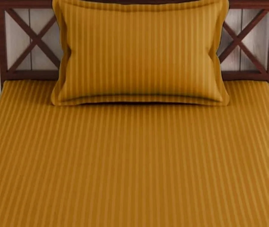 Trance Home Linen 100% Cotton 78X36 Inch Single Fitted 200TC Satin Stripe Elastic Fitted Bedsheet|Single Bed Size Daily Use Fitted Bedspread With 1 Pillow Covers