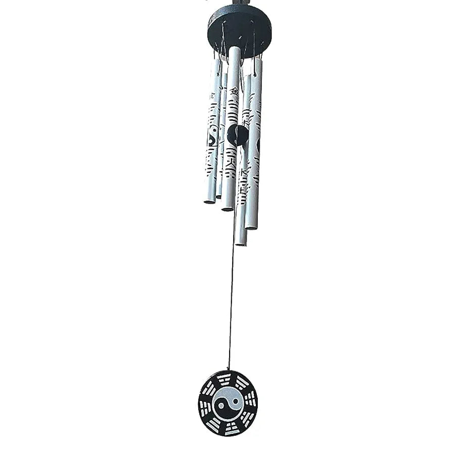 RIPE INDIA Aluminium Feng Shui Vastu Wind Chime 5 Pipe For Balcony Window And Wind Chime 5 Pipe Positive Energy 45 Cm, SILVER
