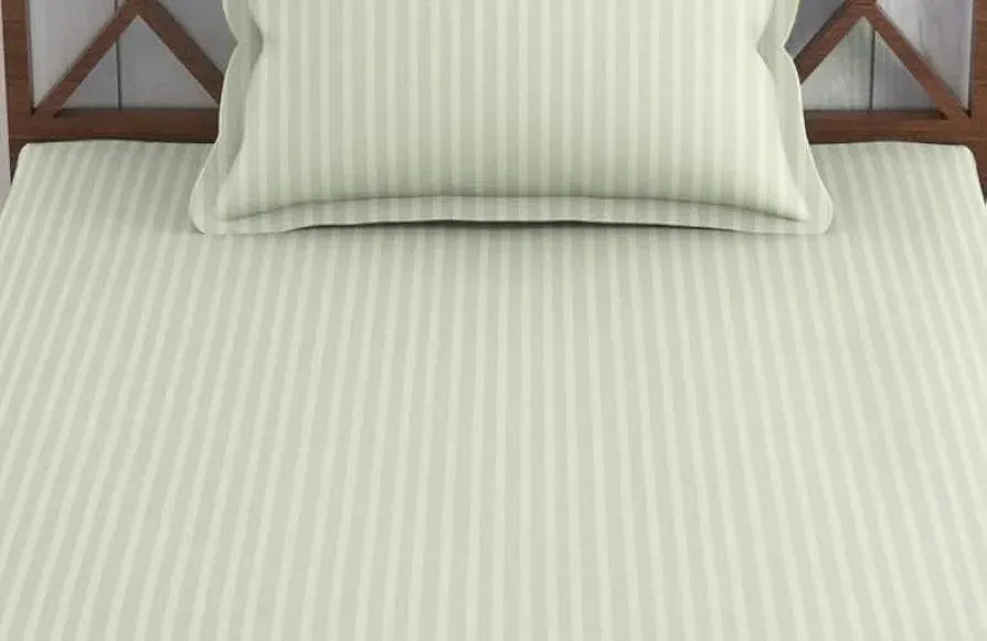 Trance Home Linen 100% Cotton 78x36 inch Single Fitted 200TC Satin Stripe Elastic Fitted Bedsheet | Single Bed Size Fitted Bedspread with 1 Pillow Covers 
