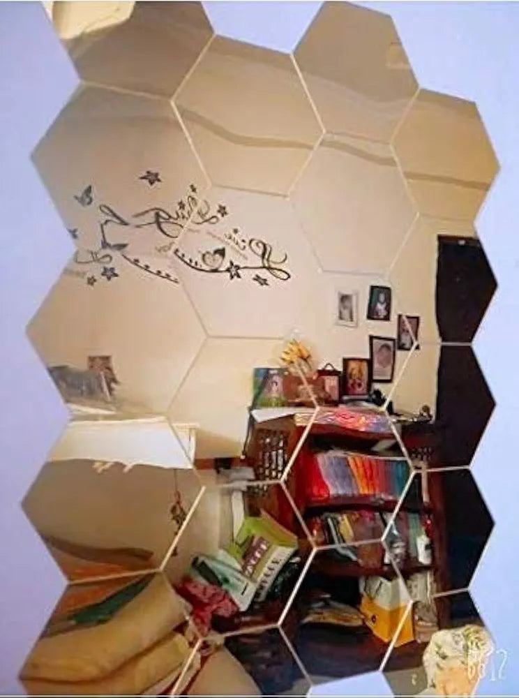 Bikri Kendra - Hexagon Stickers for Wall,Hexagon Wall Stickers,Acrylic Wall Decor, Hexagonal Mirror Wall Sticker, 