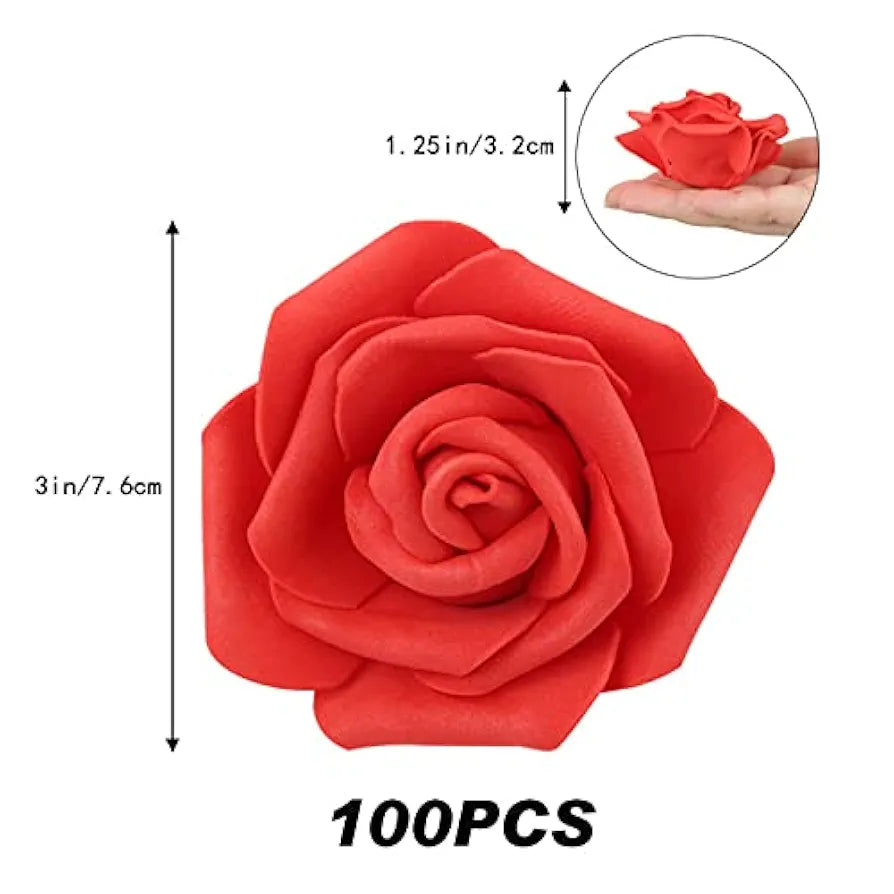 IPOPU 100 Pcs Artificial Flowers Roses Flower Heads Coral Red Foam Fake Roses for DIY Craft Wedding Centerpieces Arrangements Party Baby Shower Cake Decor Home Decorations 