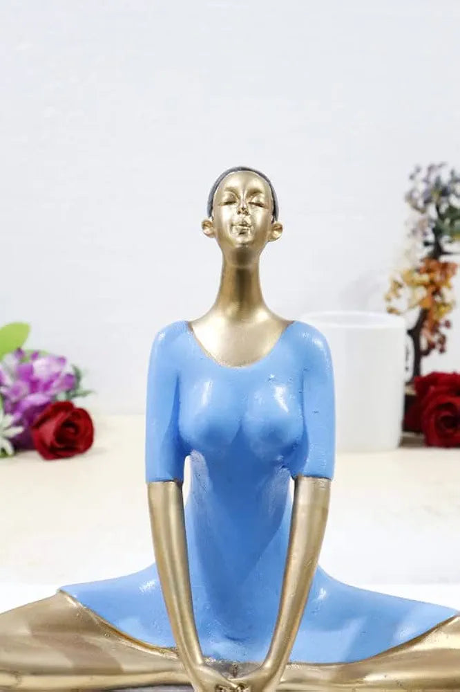 JAIPUR ACE Yoga Lady Polyresin Face Up Blue Themed Statue | Creative Abstract Design Art Figurine for Home Decor, Living Room Decorative Showpiece Gifting, Interiors 