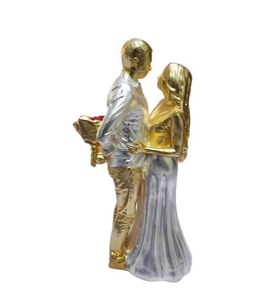 Gold Art India Couple Figurine Gold-Silver Plated Matte Finish | Romantic Home & Office Décor | Valentine Gift for Girlfriend & Boy Friend | Anniversary, Wedding Gift