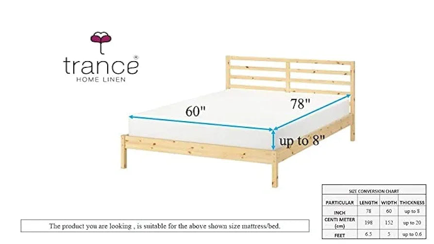 Trance Home Linen 100% Cotton 78x60 inch Queen Elastic Fitted Bedsheet | 400TC Premium Queen Double Bed Size Plain Fitted Elastic Bed Sheet with 2 Pillow Covers 