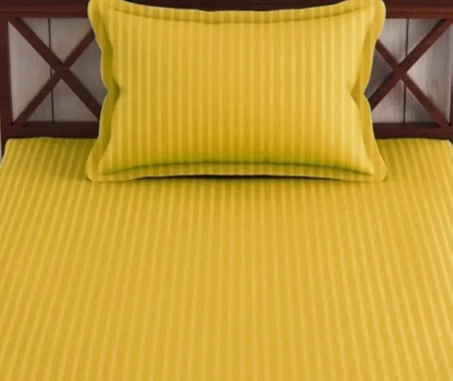 Trance Home Linen 100% Cotton 78x36 inch Single Fitted 200TC Satin Stripe Elastic Fitted Bedsheet | Single Bed Size Daily use Fitted Bedspread with 1 Pillow Covers 