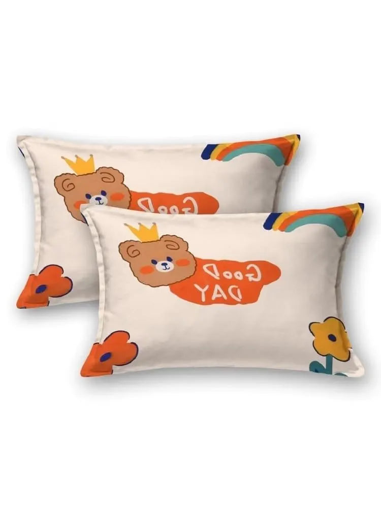 FRESH FROM LOOM Cartoon Wrinkle Free Glace Cotton Bedsheet For Kids With 2 Pillow Cover , 144 Tc,Multicolor