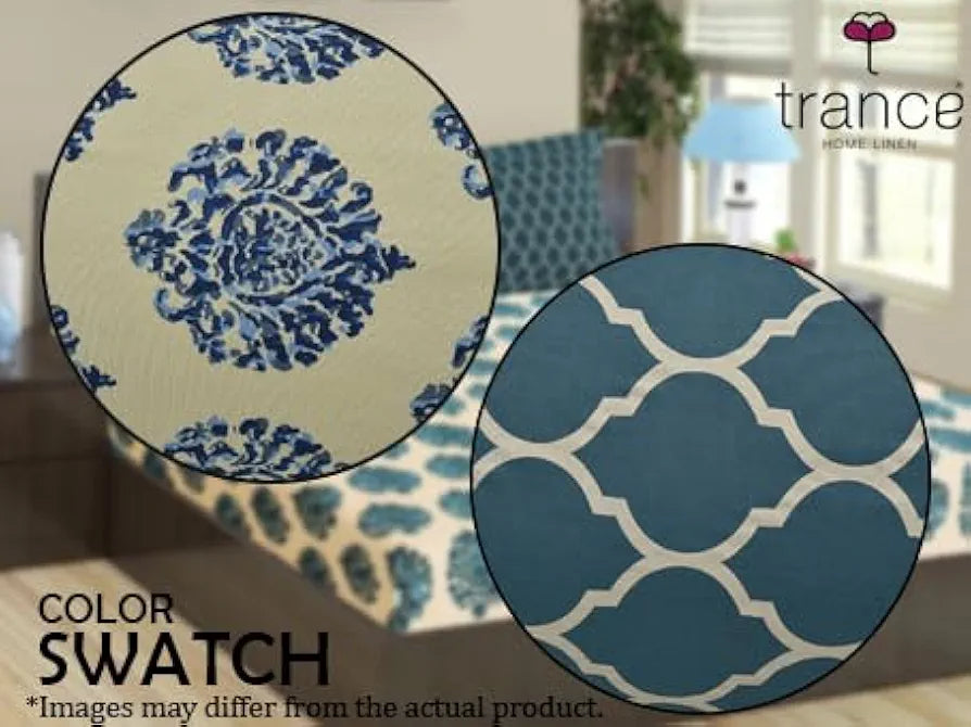 Trance Home Linen 200TC 100% Cotton Elastic Fitted Bedsheet | Printed Queen Bed Size Elasticated Fitted Bedspread with 2 Pillow Covers 