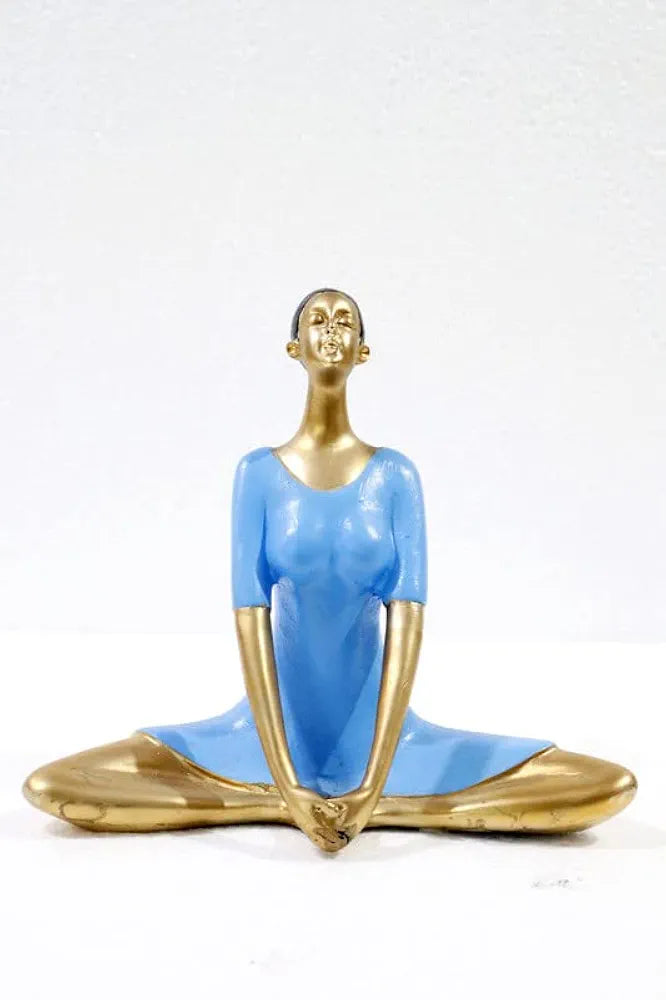 JAIPUR ACE Yoga Lady Polyresin Face Up Blue Themed Statue | Creative Abstract Design Art Figurine for Home Decor, Living Room Decorative Showpiece Gifting, Interiors 