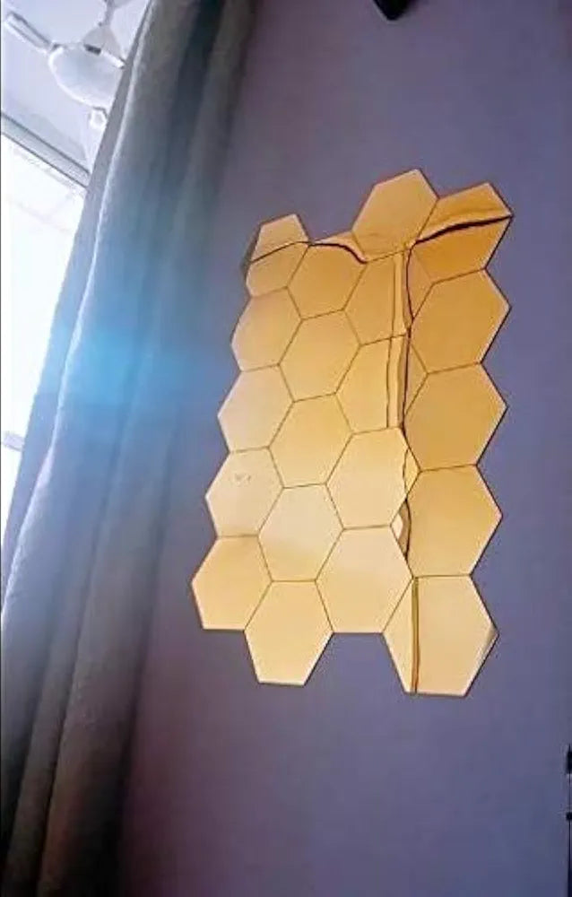 Bikri Kendra - Hexagon Stickers for Wall,Hexagon Wall Stickers,Acrylic Wall Decor, Hexagonal Mirror Wall Sticker, 