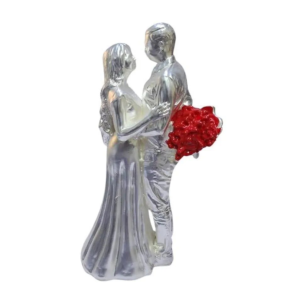 Gold Art India Couple Figurine Silver-Plated Matte Finish | Romantic Home & Office Décor | Valentine Gift for Girlfriend & Boy Friend | Anniversary, Wedding Gift