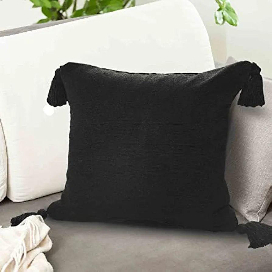 SASHAA WORLD 100% Cotton Cushion Covers with Tassels/Decorative Throw Pillow Set of 2 
