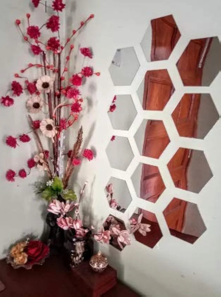 Bikri kendra - Hexagon Stickers for Wall,Hexagon Mirror Wall,Acrylic Mirror Decor Sticker, Hexagonal Sticker, 