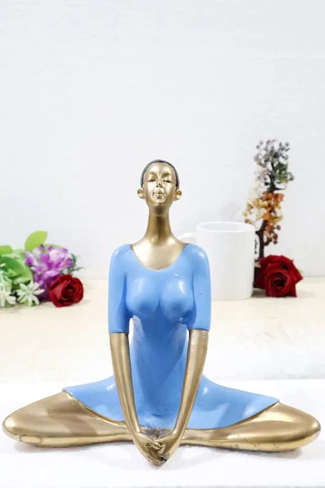 JAIPUR ACE Yoga Lady Polyresin Face Up Blue Themed Statue | Creative Abstract Design Art Figurine for Home Decor, Living Room Decorative Showpiece Gifting, Interiors 