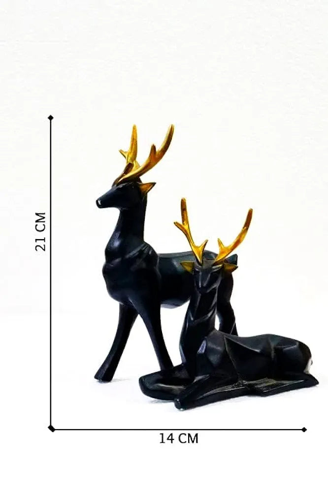 JAIPUR ACE Deer Hiran Set Polyresin Black Themed Statue and Artifacts for Home Decor, Living Room, Wall Decoration Showpiece Gifting, Interiors & Diwali 