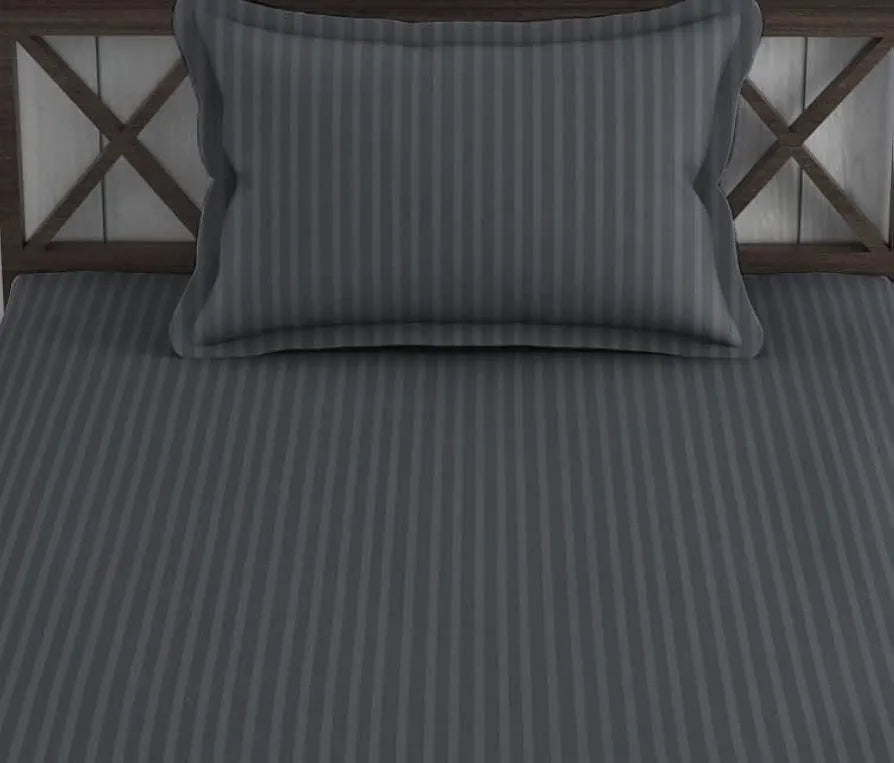 Trance Home Linen Cotton 78X36 Inch Single Fitted 200TC Satin Stripe Elastic Fitted Bedsheet|Single Bed Size Daily Use Fitted Bedspread With 1 Pillow Covers ,Small_Single