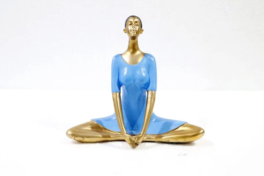 JAIPUR ACE Yoga Lady Polyresin Face Up Blue Themed Statue | Creative Abstract Design Art Figurine for Home Decor, Living Room Decorative Showpiece Gifting, Interiors 