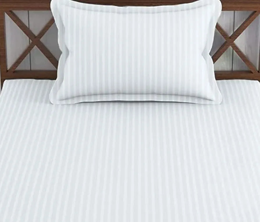 Trance Home Linen 100% Cotton 78x36 inch Single Fitted 200TC Satin Stripe Elastic Fitted Bedsheet | Single Bed Size Daily use Fitted Bedspread with 1 Pillow Covers 