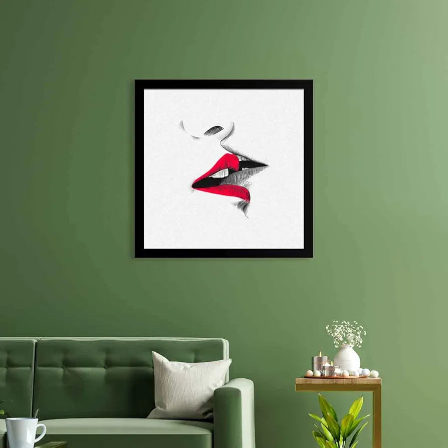 ArtX Kiss Romantic Love Abstract Painting Big Canvas Valentine's Day For Bedroom With Frame, Multicolour, Square, 24.0 x 24.0 inch, 2x2 Feet, Set Of 1