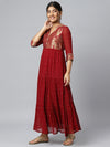 Aurelia Maroon & Gold Printed Ethnic Motifs Maxi Dress