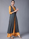 Vishudh Women Mustard Yellow & Teal Blue Printed Layered A-Line Kurta