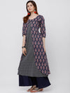 Vishudh Women Navy Blue and Pink Printed Layered A-Line Kurta