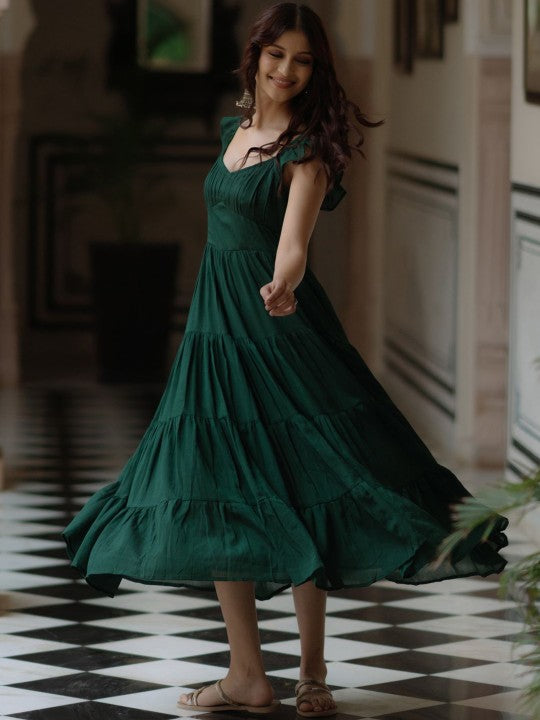 anayna Women Flared Sleevesless Midi Ethnic Dresses