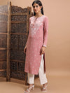 Vishudh Ethnic Motifs Printed Tie-Up Neck Straight Kurta