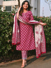 Libas Ethnic Motifs Printed Mirror Work Pure Cotton Kurta with Trousers & With Dupatta