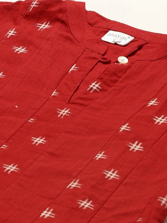 anayna Women Red & White Printed Pure Cotton Maternity A-Line Dress