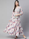 Readiprint Fashions White & Pink Floral Ethnic Gown