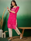 Sangria Leheriya Mirror Work Embroidered Georgette Straight Kurta