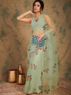 Sangria Floral Embroidered Net Saree