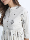 Vishudh Women Cream-Coloured & Grey Ethnic Motifs Cotton Empire Dress