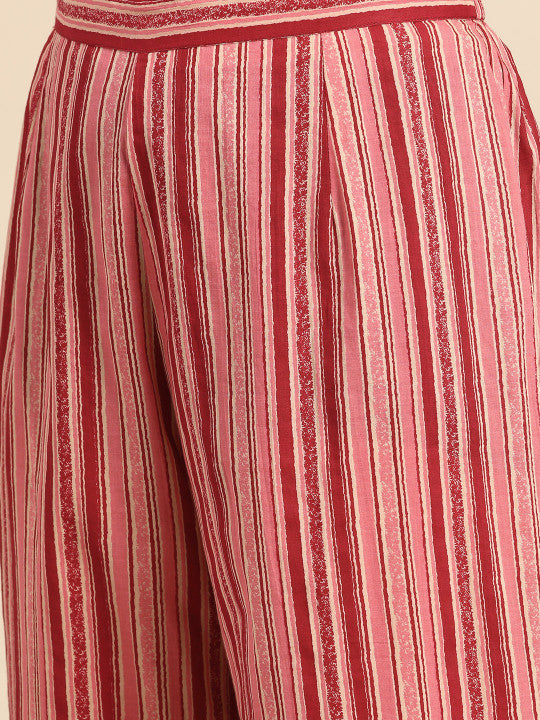 Women Red & Off-White Ethnic Motifs Printed Pure Cotton Kurta with Trousers