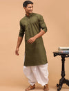 Vastramay Men Olive Green Kurti with Dhoti Pants