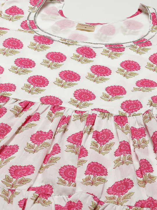 Women White Ethnic Motifs Printed Pure Cotton Kurta with Trousers & Dupatta