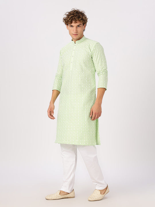 Ethnic Motifs Embroidered Thread Work Cotton Straight Kurta