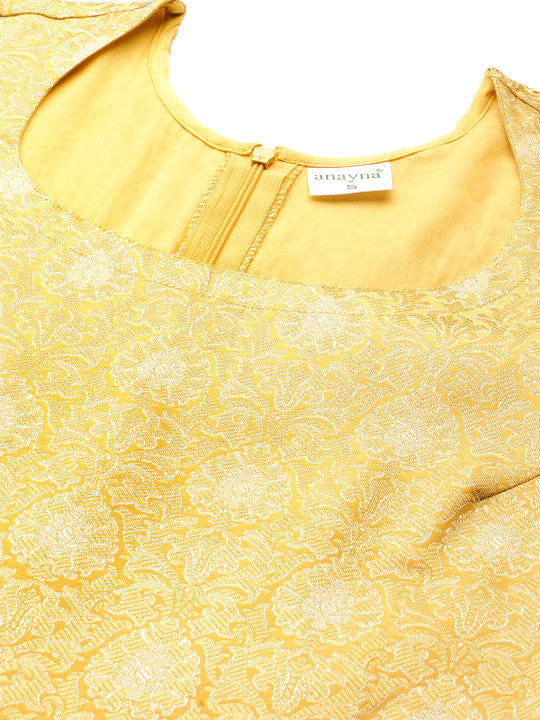 Women Yellow & Teal Blue Woven Design Kurta with Trousers & Dupatta