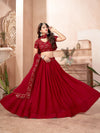 Odette Red Faux Georgette Semi Stitched Lehenga With Unstitched Blouse (Set of 3)