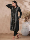 ISHIN Women's Black Jacquard Style Ethnic Motifs Straight Winterwear Kurta