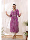 ISHIN Women's Purple & White Bandhani Printed Gotta Patti Cotton Straight Kurta