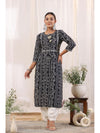 ISHIN Women's Black & Off White Bandhani Printed Gotta Patti Cotton Straight Kurta