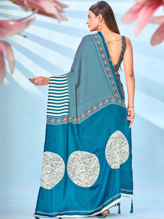 Tikhi Imli Striped Satin Ready To Wear Saree With Blouse Piece