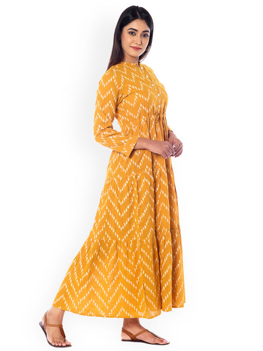 anayna Women Yellow Printed Fit and Flare Dress