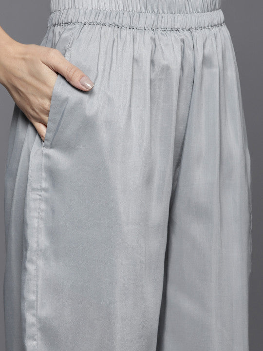 Libas Women Grey & Golden Kurta with Palazzos & Dupatta