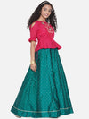 Bitiya by Bhama Girls Pink & Green Embroidered Ready to Wear Lehenga Choli