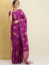 House of Pataudi Purple & Gold-Toned Paisley Zari Silk Blend Banarasi Saree