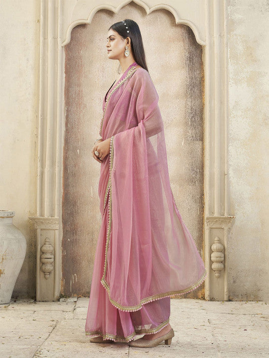 Tikhi Imli Embellished Border Saree With Blouse Piece