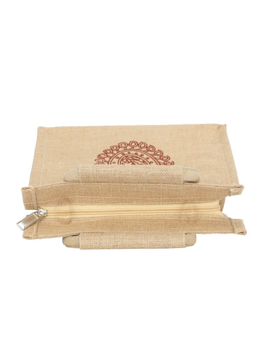 JUTE COTTAGE PAISLEY ZIPPER LUNCH BAG, SUSTAINABLE, ECO-FRIENDLY, 100% GENUINE JUTE, STYLISH (NATURAL 10X10X6)